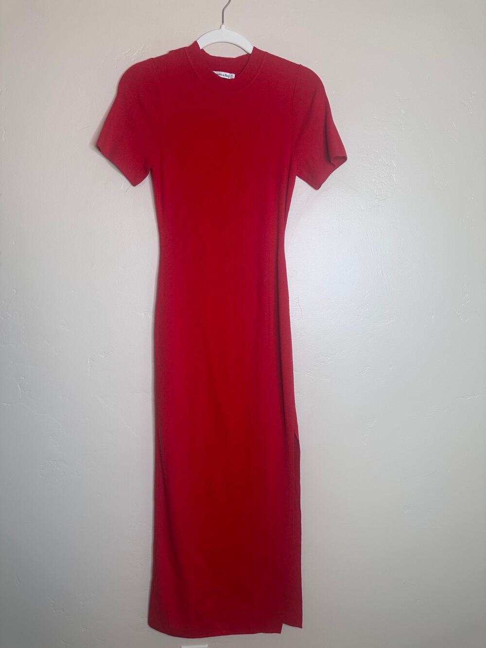 Abercrombie & Fitch Red Mock Neck Ribbed Maxi Dress XS